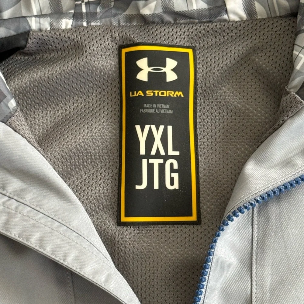 Under Armour Boys YXL Youth XL Blue and Gray UA Storm Raincoat Wind Breaker Kids - Picture 4 of 6